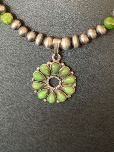 Navajo Green Gaspeite Turquoise Multi-Stone Pendant | Authentic Native American Sterling Silver | 12264