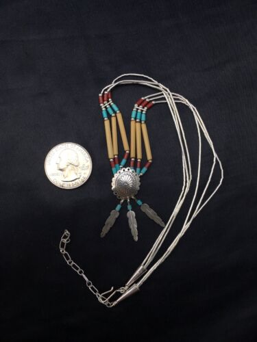 Navajo Concho Heishi Tubes Necklace | 3 Strand Liquid Sterling Silver | Authentic Native American Handmade | 4373