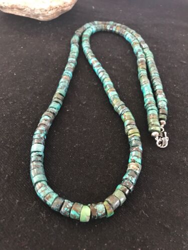 Navajo Turquoise Heishi Bead Necklace | 7mm | Sterling Silver | Authentic Native American Handmade | 31" | 3725
