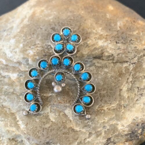 Navajo Zuni Turquoise Pin Pendant | Sterling Silver | Authentic Native American Handmade | 10708