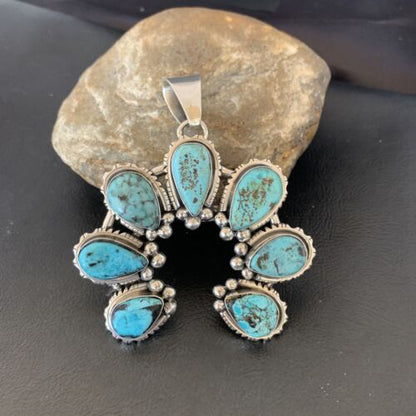 Navajo Spiderweb Turquoise Pendant | Authentic Native American Sterling Silver | Naja | 02224