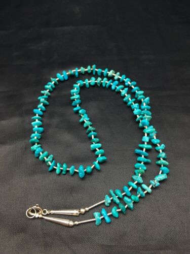 Navajo Blue Nugget Turquoise Heishi Necklace | Sterling Silver | 19" | Authentic Native American Handmade | 8959