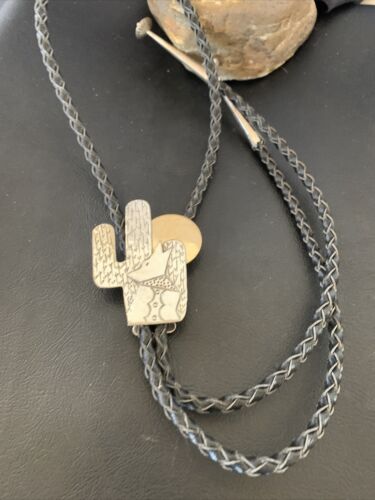 Navajo Howling Coyote Moon Bolo Tie | Sterling Silver | Authentic Native American Handmade | 12147