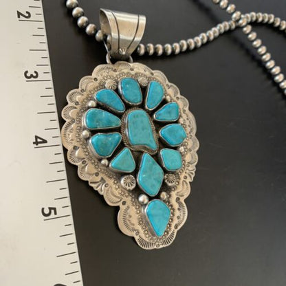 Navajo Kingman Turquoise Multi-Stone Pendant | Authentic Native American Sterling Silver | 11515