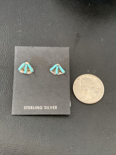 Zuni Handmade Kingman Turquoise Needle Point Stud Earrings | Sterling Silver | 13026