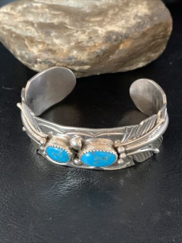Native American Men's Blue Kingman Turquoise Cuff Bracelet | Sterling Silver | 14136