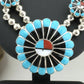 Zuni Sun Face Turquoise Inlay Sterling Silver Squash Blossom Necklace Set | Native American Handmade | 1308