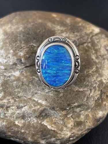 Native American Women's Navajo Blue Opal Ring | Sterling Silver | Sz 6 | 10309