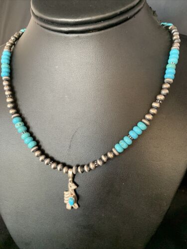 Navajo Blue Turquoise Inlay Pendant Necklace | Sterling Silver | Native American Handmade | 13837