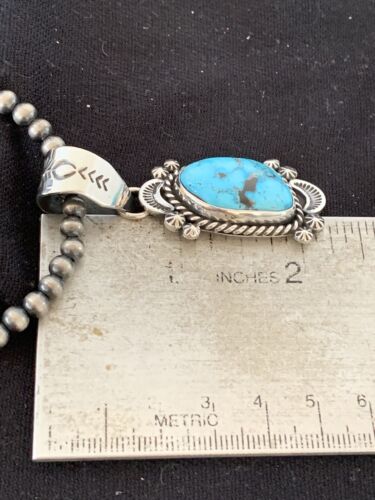Navajo Spiderweb Kingman Turquoise Pendant Necklace | Sterling Silver | Authentic Native American Handmade | 690