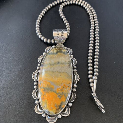 Navajo Pearl Bumblebee Jasper Pendant Necklace | Sterling Silver | Authentic Native American Handmade | 02241