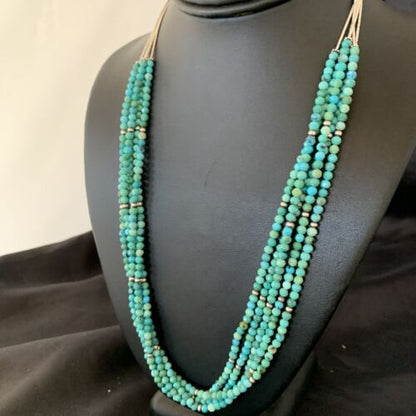 Navajo Sterling Silver Heishi Blue Turquoise Bead Necklace | 22" | Authentic Native American Handmade | 10921