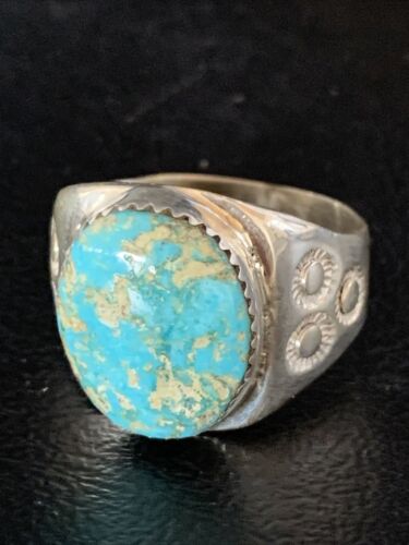 Southwestern Navajo Blue Kingman Turquoise Ring | Sterling Silver | Sz 12 | 14157
