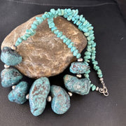 Navajo Chunky Blue Turquoise Nugget Necklace | Sterling Silver | Authentic Native American Handmade | 20" | 14416
