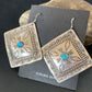 Navajo Blue Turquoise Earrings | Stamped Sterling Silver | Authentic Native American Handmade | 12912