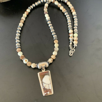 Navajo Wild Horse Turquoise Necklace Pendant | Sterling Silver | Authentic Native American Handmade | 11372