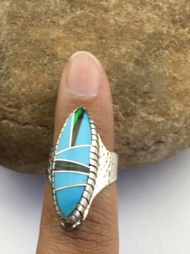 Native American Women's Navajo Opal & Turquoise Inlay Ring | Sterling Silver | Sz 6.5 | 1606