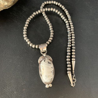 Men's Navajo Pearl White Buffalo Turquoise Sterling Necklace Pendant | 13752