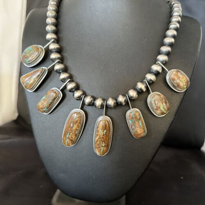 Southwestern Boulder Turquoise Necklace | 23" | Navajo Sterling Silver | Authentic Native American Handmade | 14485