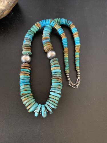 Navajo Blue Green Turquoise Necklace | Sterling Silver | Authentic Native American | 20" | 13377