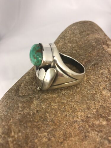 Native American Green Turquoise Ring | Sterling Silver | Sz 11 | 3439