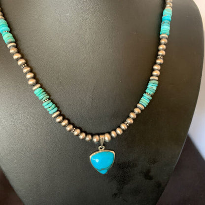 Navajo Pearl Necklace with Blue Kingman Turquoise Pendant | Sterling Silver | Authentic Native American Handmade | 12551