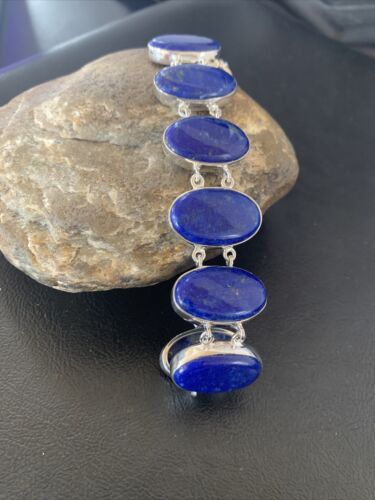 Navajo Blue Lapis Lazuli Link Bracelet | Sterling Silver | 8" | Authentic Native American Handmade | 11653