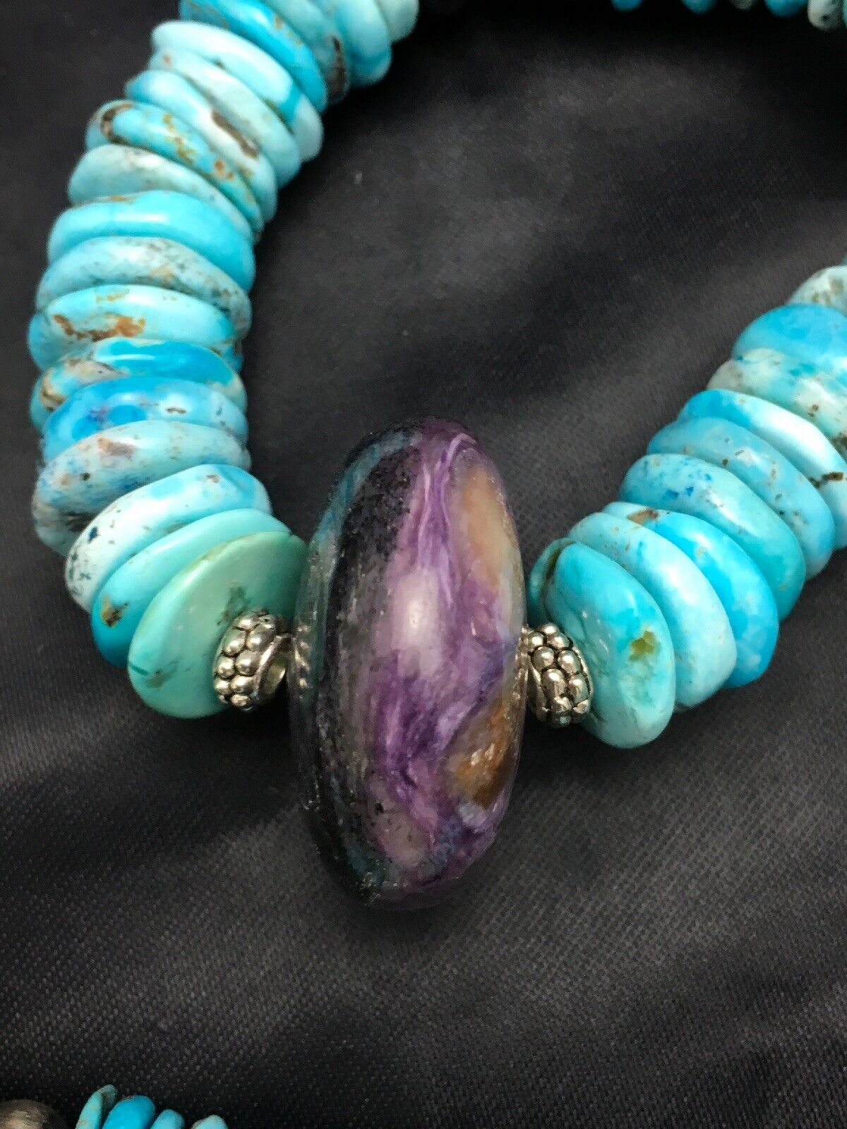 Navajo Sugilite & Turquoise Pendant Necklace | Sterling Silver | Authentic Native American Handmade | 21" | 3086