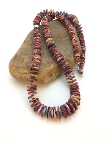 Navajo Purple Spiny Oyster & Turquoise Necklace | Sterling Silver | Authentic Native American | 32" | 8886