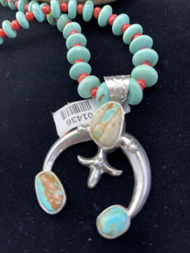 Navajo Blue Ribbon Boulder Turquoise Naja Pendant Necklace | Sterling Silver | 1436