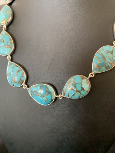Navajo Blue Mojave Turquoise Pendant Necklace | Sterling Silver | 18" | Authentic Native American Handmade | 11633