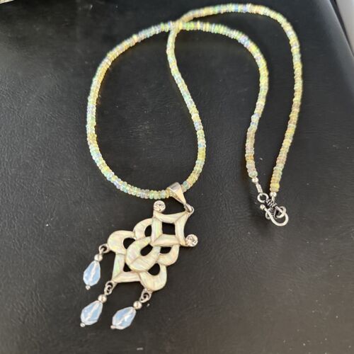 Navajo Fire Opal Pendant Necklace | Sterling Silver | 22" Chain | Authentic Native American Handmade | 14541 - Masha USA