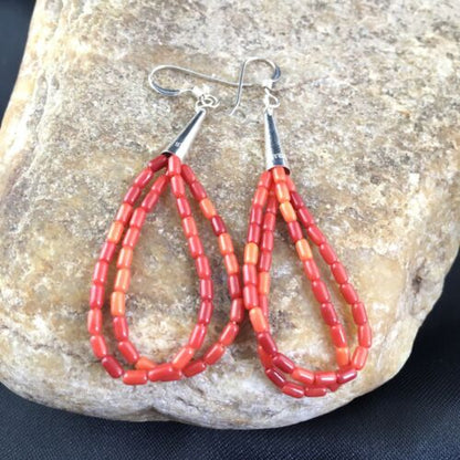 Handmade Liquid Silver Heishi Dangle Earrings | Apple Sponge Coral Tube | Sterling Silver | 2" | 1095 - Masha USA