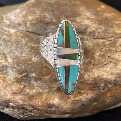 Navajo Multi-Color Opal & Turquoise Inlay Ring | Sterling Silver | Sz 7 | Authentic Native American Handmade | 1582