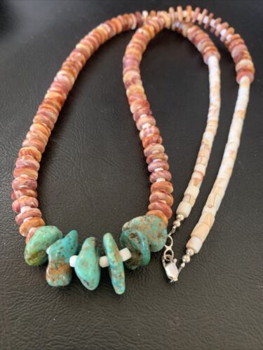 Navajo Turquoise | Purple Spiny Oyster Pink Shell Necklace | Sterling Silver | Native American Handmade | 28" | 12256