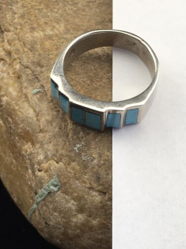 Navajo Blue Kingman Turquoise Inlay Ring | Sterling Silver | Sz 10 | Authentic Native American Handmade | 01594