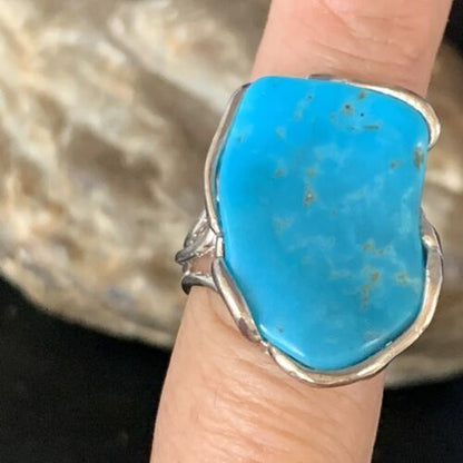 Navajo Blue Kingman Turquoise Ring | Sterling Silver Adjustable Wire | Sz 8 | 13539