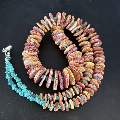 Navajo Purple Spiny Oyster & Turquoise Necklace | Sterling Silver | Authentic Native American | 28" | 14624
