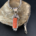 Navajo Red Spiny Oyster Square Pendant Necklace | Sterling Silver | Authentic Native American Handmade | 13635