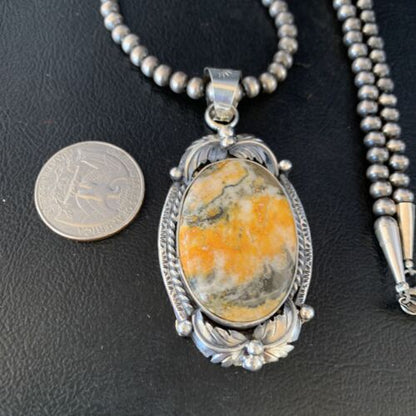 Navajo Bumblebee Jasper Pendant Necklace | Sterling Silver | Authentic Native American Handmade | 14200