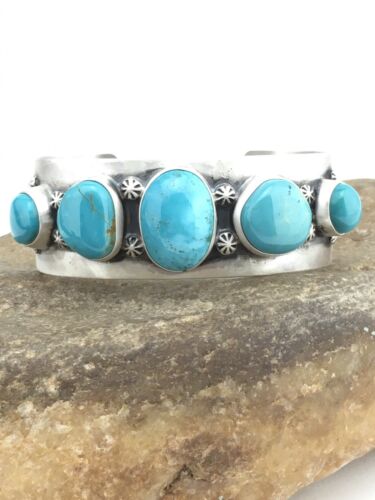 Navajo Blue Pilot Mountain Turquoise Bracelet | Sterling Silver | Authentic Native American Handmade