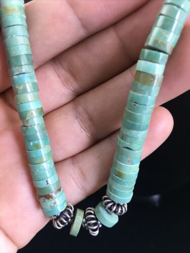 Navajo Green Turquoise Heishi Necklace | Sterling Silver | 22" | Graduated 10051