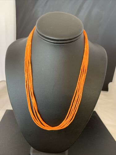 Navajo Orange Coral Heishi Necklace | 5 Strand | Stabilized Sterling | 20" | 02211