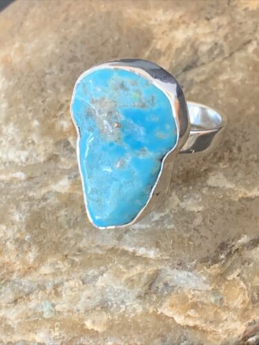 Navajo Blue Kingman Turquoise Ring | Sterling Silver | Sz 7.5 | Authentic Native American Handmade | 11615