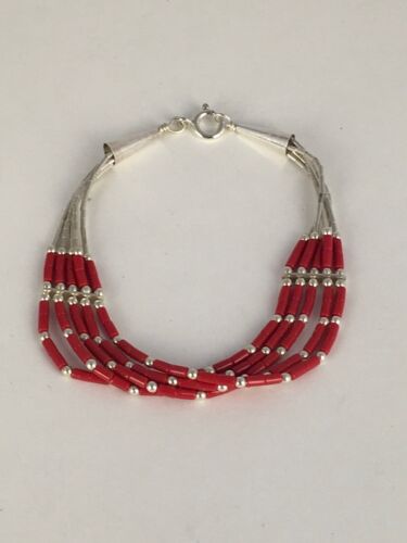 Navajo Red Stabilized Coral Heishi Sterling Silver Bracelet | 5-Strand | 7" | 13603