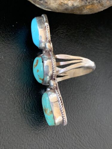 Navajo Blue Turquoise Cluster Ring | Authentic Native American Sterling Silver | Multi-Stone | Sz 10 | 02124
