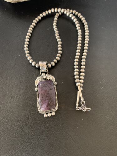 Native American Sterling Silver Navajo Pearl Purple Sugilite Pendant | Authentic Handmade | 12444
