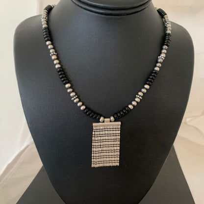Women's Black Onyx Sterling Silver Pendant Necklace | Southwestern Jewelry | 18" | 02148