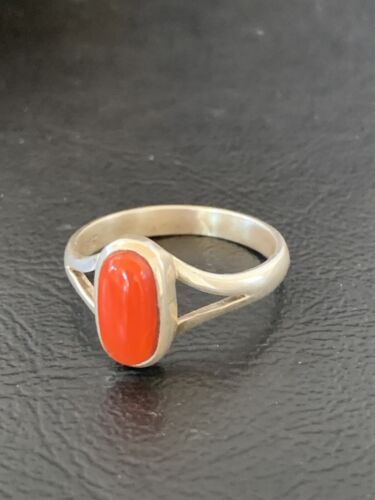 Native American Women's Navajo Red Coral Ring | Sterling Silver | Sz 9 | 10372
