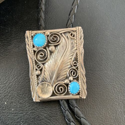 Navajo Blue Kingman Turquoise Bolo Tie | Sterling Silver | Authentic Native American Handmade | 2004